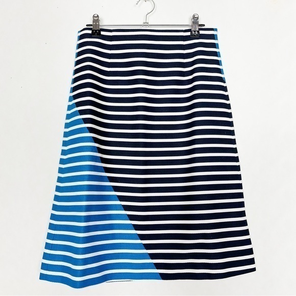 NWT J. CREW A-Line Striped Cotton Skirt Blue and White‎ Lined Size 2. - Picture 2 of 13
